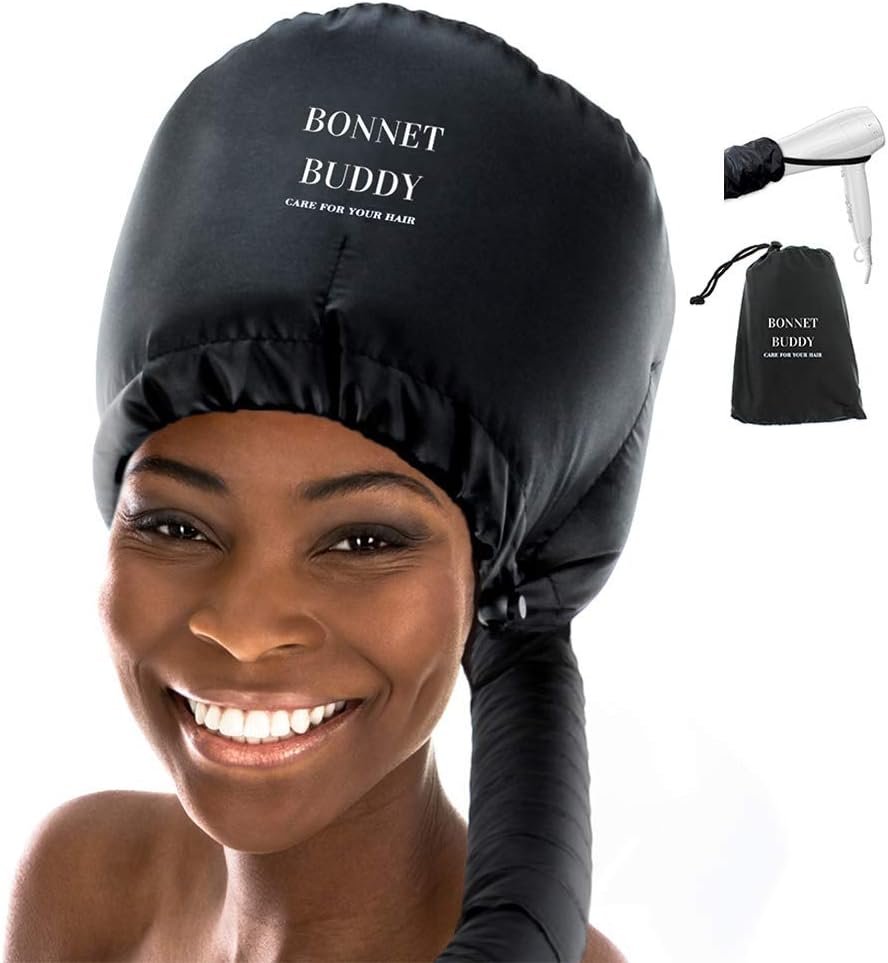 Bonnet Hood Hair Dryer Attachment - Extra Large Soft Adjustable Hair Dryer Attachment for Handheld Hair Dryer - for Natural Textured Curly Hair - Deep Conditioning and Drying Heat Cap - Bonnet Buddy