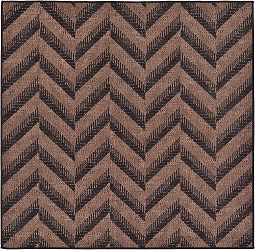 Unique Loom Outdoor Modern Collection Area Rug - Chevron (5' 4" Square, Brown/ Black)