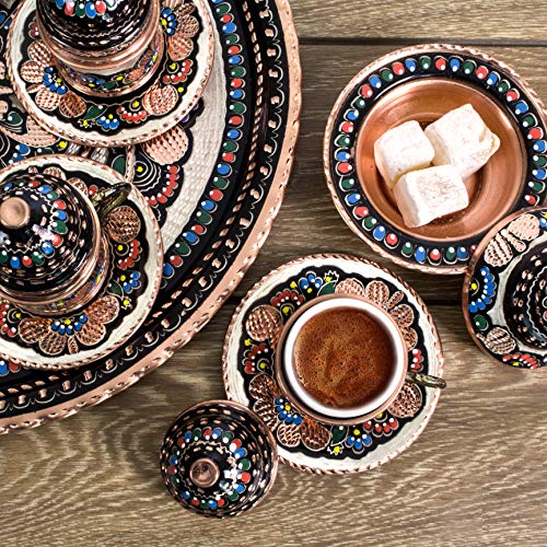 Handcraft Ideas - 27 Pieces Turkish Coffee Espresso Set - Handmade Copper Turkish Coffee Cups For Six 6 With Tray - Perfect Gift - Coffee Table Decor - Premium Copper Construction - (Cs6-118) #TOP1