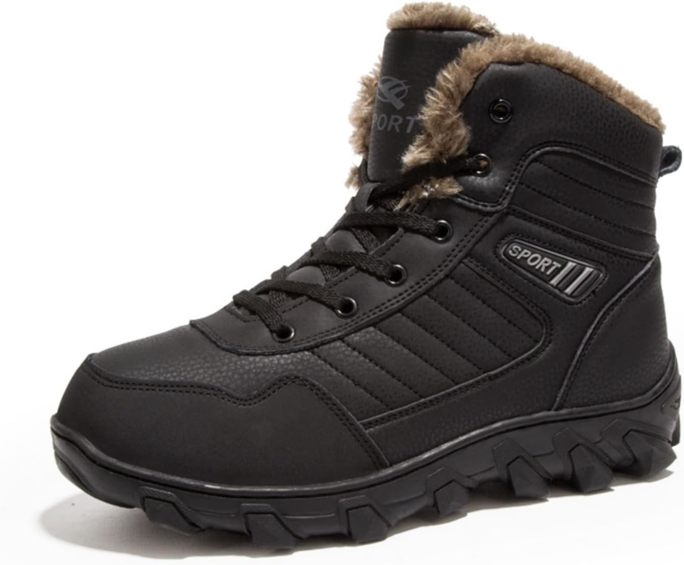 Men's Winter Snow Boots: Warm Lining, Anti - Slip. Mid - Top Leather Sneakers for Hiking, Working, Driving & Outdoor Trekking. Lightweight & Waterproof.
