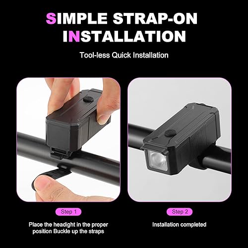 Miniatura 5 de Qisan Luces delanteras recargables para bicicleta de 80 lúmenes para conducción nocturna, 3 modos USB-C impermeable luz LED para bicicleta