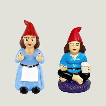 Gnometastic Mini Middle Finger + Zen Gnomes - Lady Double Bird & Zen Yoga Female Mini Gnomes 3.5in Bundle