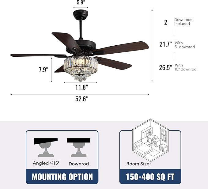 Ventilador de Techo 52 Pulgadas con Luz LED, Control Remoto miniatura 5