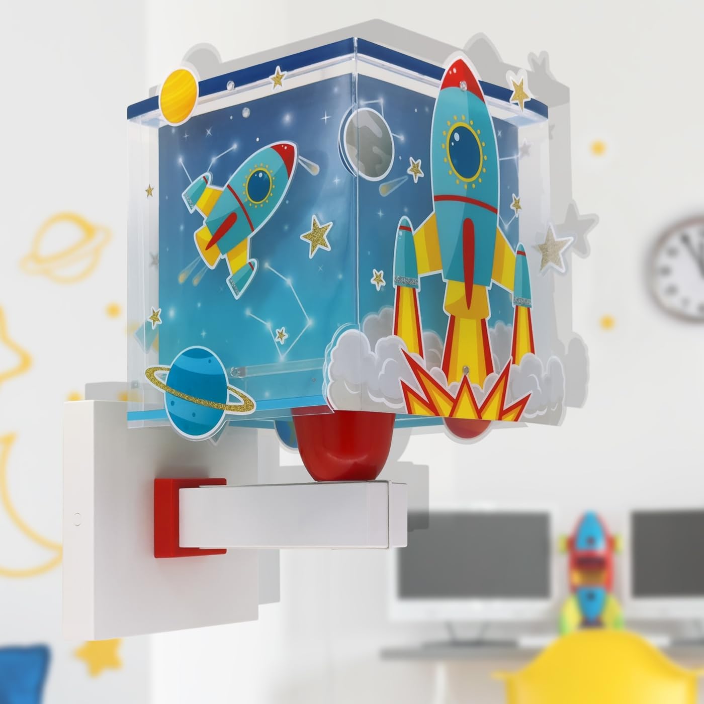 DALBER Aplique Infantil Pared Rocket Cohete Azul 63359 E27 15W | Lámpara aplique de pared con instalación directa a la corriente o mediante cable con interruptor incluido.