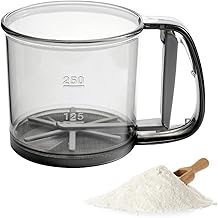 Flour Sifter for Baking, Flour Sifter, Fine Mesh with Hand Press Design, Portable Manual Sifter for Baking, Powdered Sugar, Flour, BPA Free, Gray