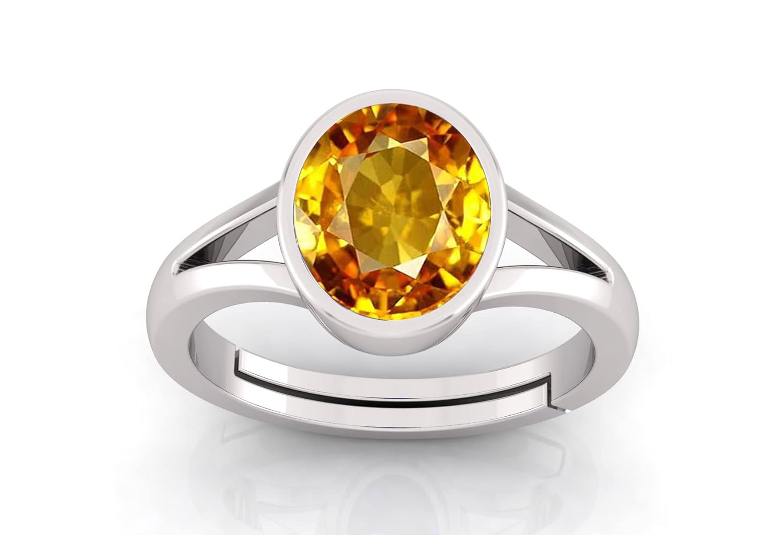 TODANI JEMS 10.25 Ratti 9.60 Carat Silver Plated Adjustable Pukhraj Yellow Sapphire Gemstone Natural Birthstone Stone Ring