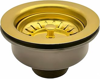 114MM Gold Sink Waste Kit, Stainless Steel and PVC Kitchen Sink Basket Strainer Plug Basket Waste G1½