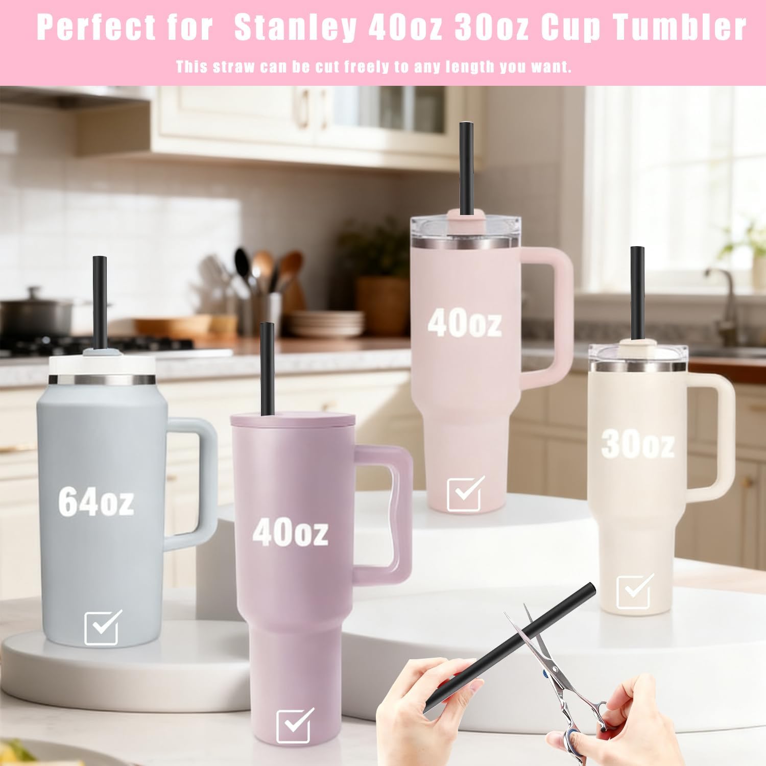 50Pcs Black Disposable Straws for 40 OZ Tumbler, 12 inch Extra Long Straws Disposable for Stanley 30 Oz 40 Oz Tumbler, Straw Individually Wrapped for Tumblers, Iced Coffee, Milk, Juice, Party Use - Image 4