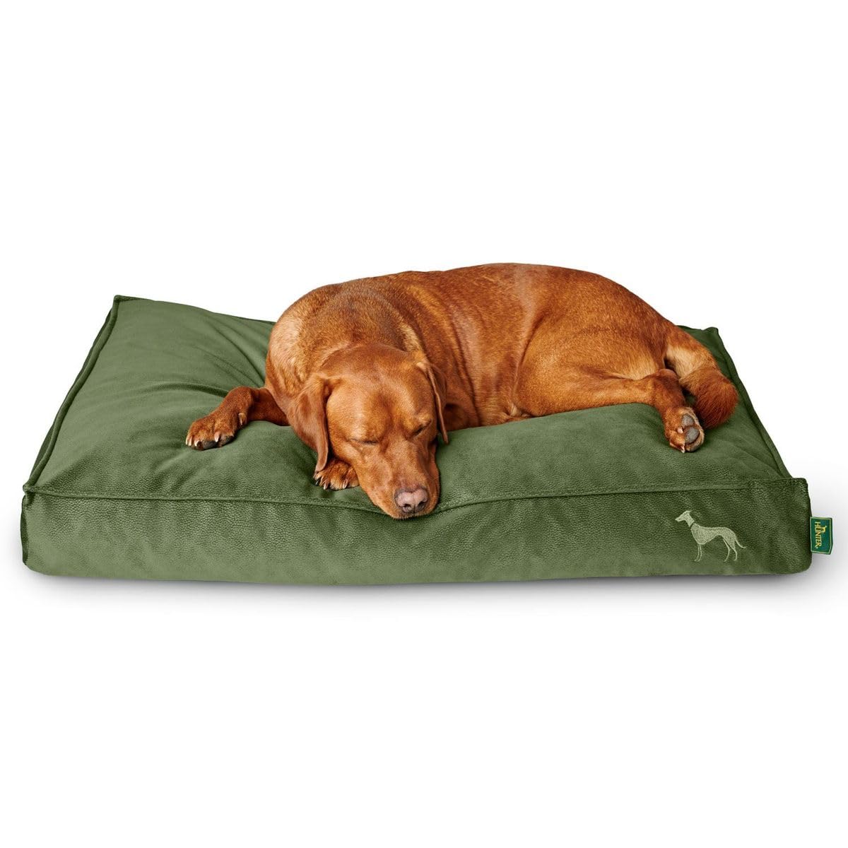 HUNTER Orthopädisches/Ergonomisches Hundekissen Merida mit Memoryschaum, Kann eine gelenk- und rückenschonende Haltung unterstützen; Rutschhemmende Unterseite, Farbe: Oliv, Größe: L