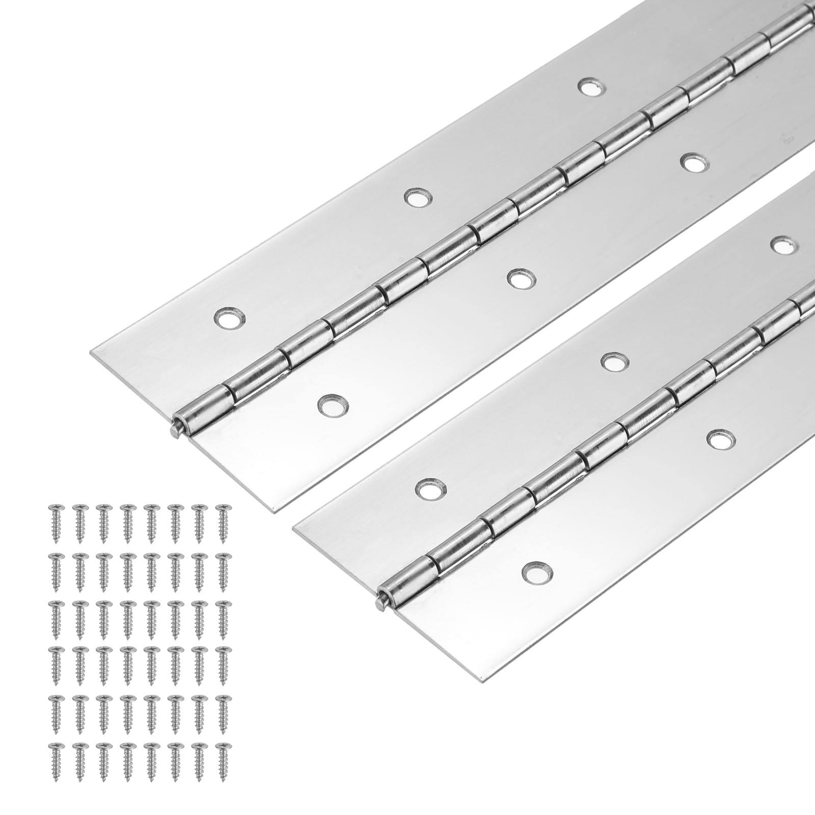 PATIKIL Heavy Duty Piano Hinge 600 x 50.8mm / 24 x 2 Inch, 2 Pack 304 Stainless Steel Continuous Hinge for Piano, Cabinet Door, Wooden Box, Folding Table, Silver
