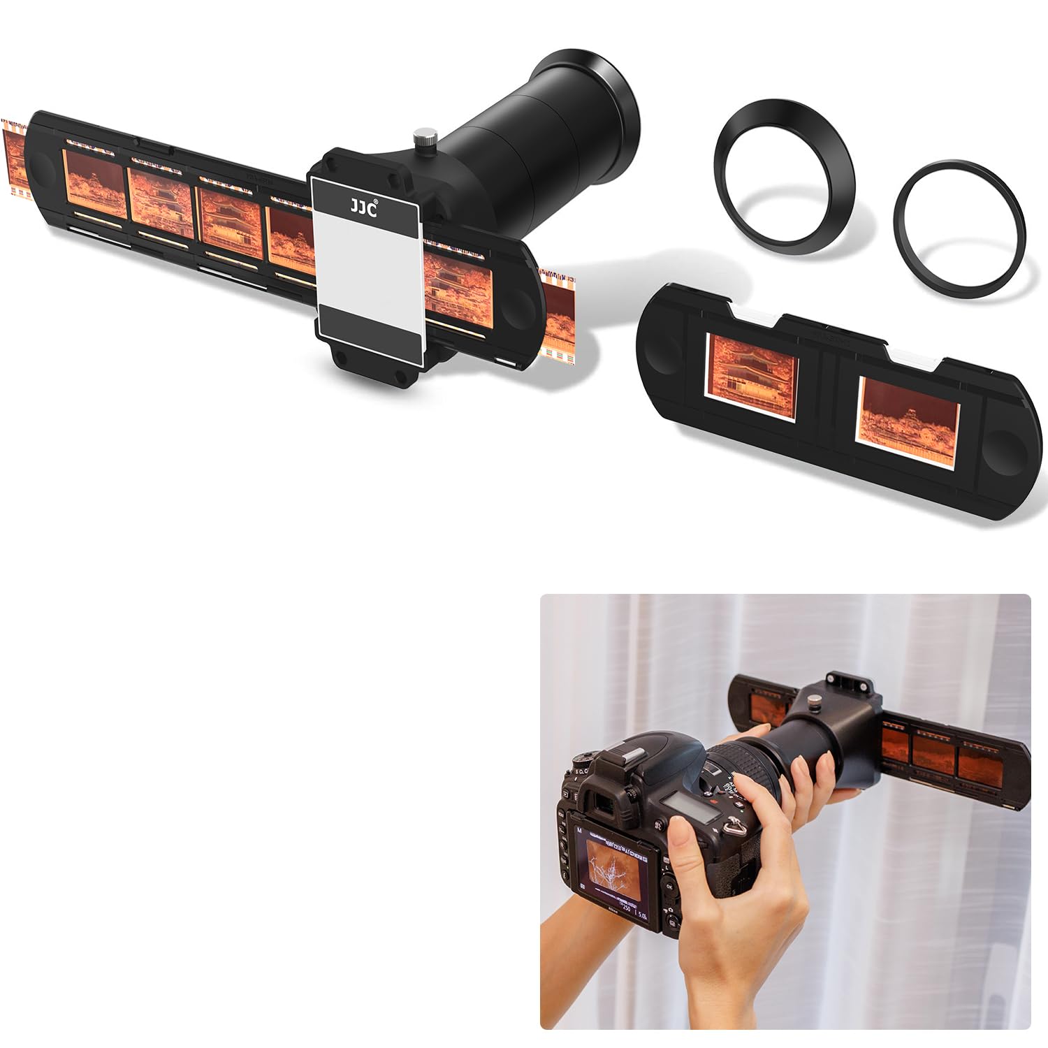 JJC 35mm Photo Slide and Negative Film Digitizing Adapter Set, 135 Slide and Negatives Film Digitizer Converter Copying Scanning with Holder