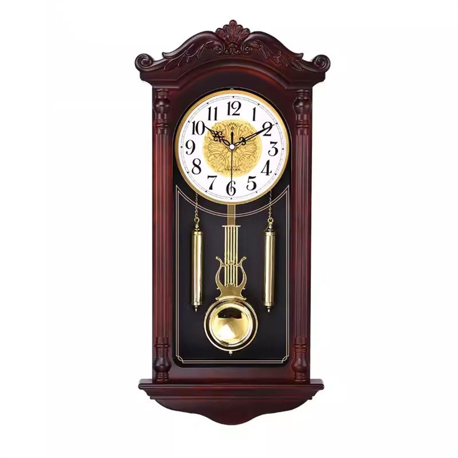 EINES Wall Clock Living Room Imitation Wood Quartz Clock Swing Wall Clocks Creative Retro Mute Pendulum Clock(A)