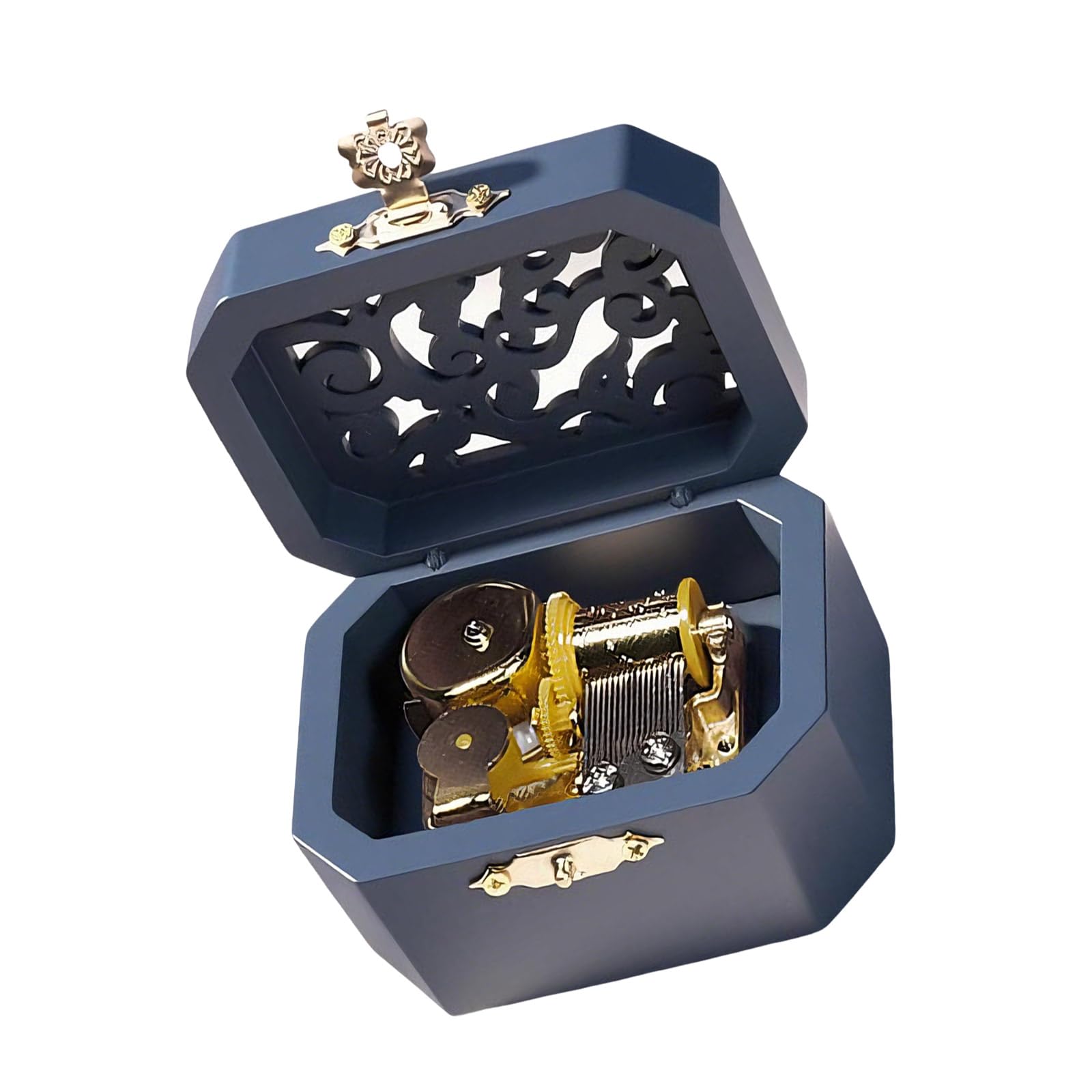 Piceioep Wooden Hollowout Carving Music Box with Wind Up Operations Classical Melodies for Decorative Home Accent Musical Gift Antique Gift
