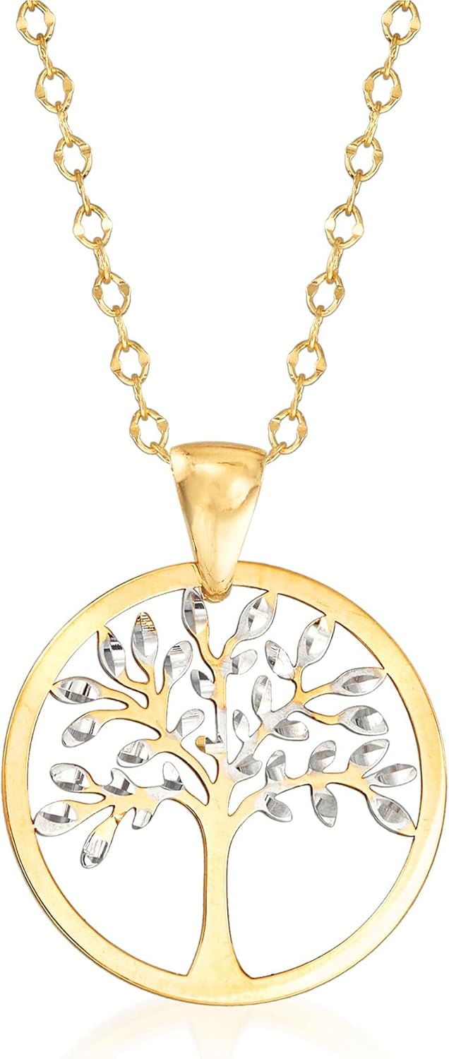 Ross-Simons Italian 18kt 2-Tone Gold Cut-Out Tree Of Life Pendant Necklace. 17.5 inches