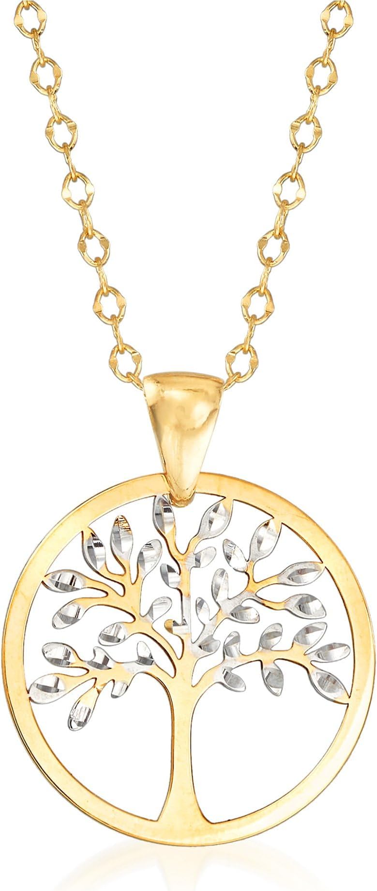 Italian 18kt 2-Tone Gold Cut-Out Tree Of Life Pendant Necklace. 17.5 inches