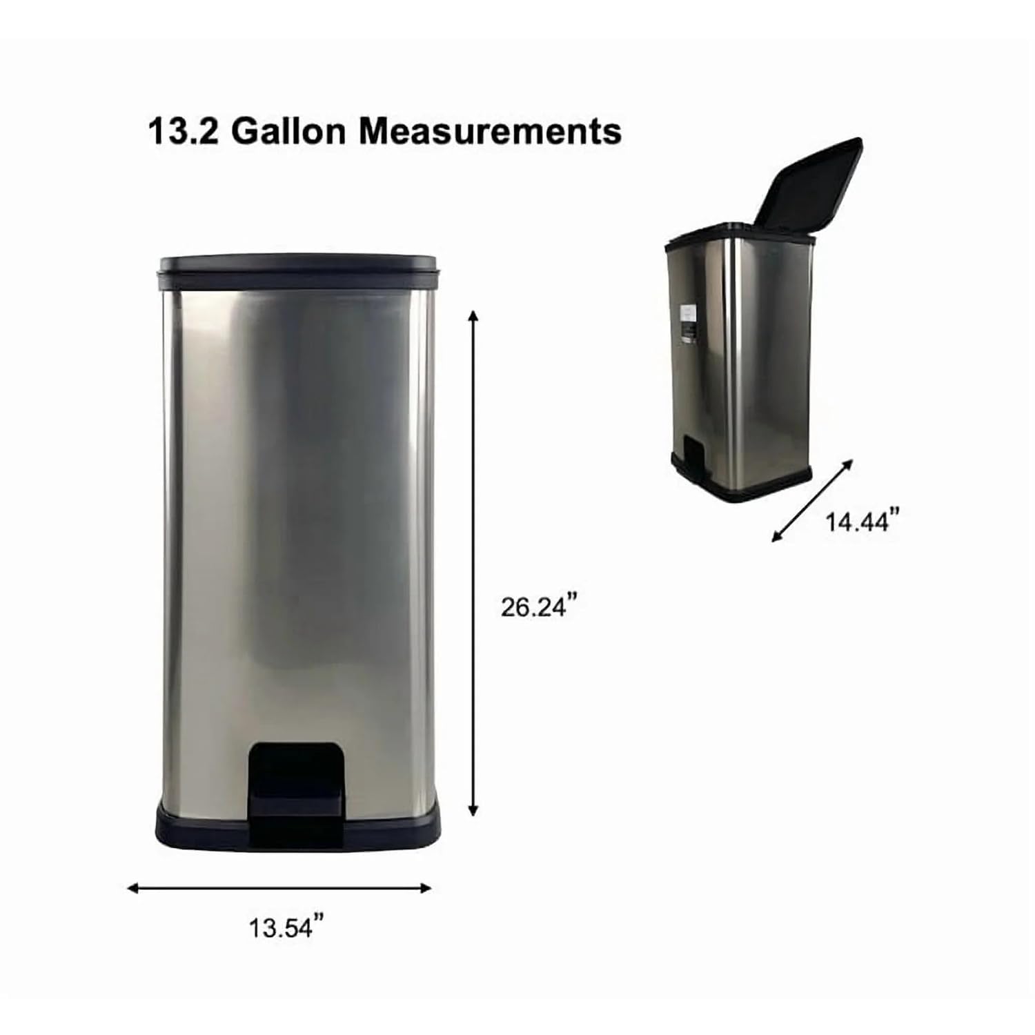 13.2 Gallon Kitchen Trash Can, Silver Step Garbage Bin with Lid - Hands-Free Stainless Steel Trash Can for Home, Office, or Pantry