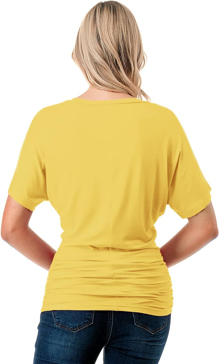 Women's Short Sleeve V-Neck Casual Dolman Top with Side Shirring (S-XXL) - Image 7
