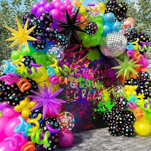 Image of 231Pcs Neon Balloons Arch Garland Kit with Glow in the Dark Balloons & 260 Balloon, Neon Balloon Arch Kit for Back to 80s 90s DISCO Birthday Party Fiesta Let's Glow Party Rock Roll Party Decor