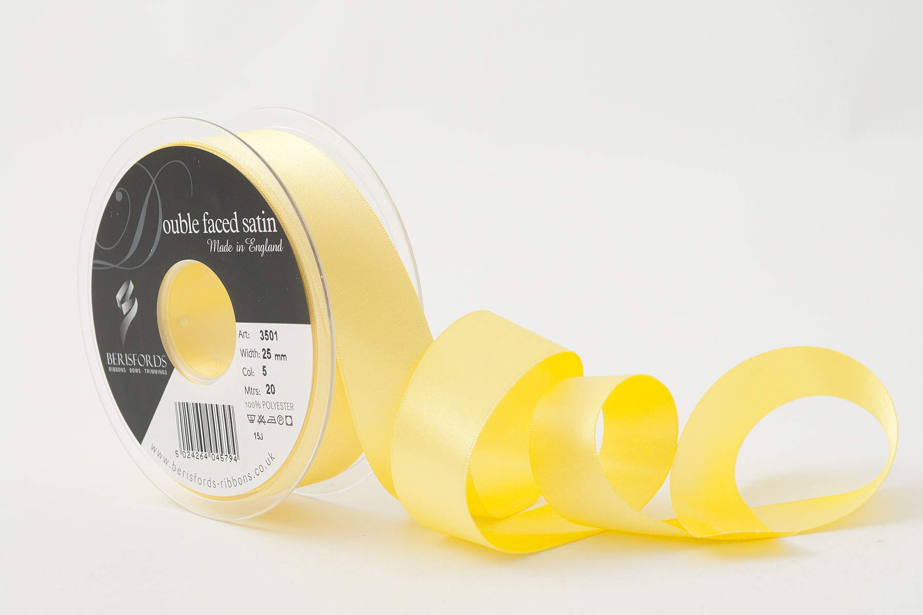 Berisfords Ribbon, Black, 20m, Lemon