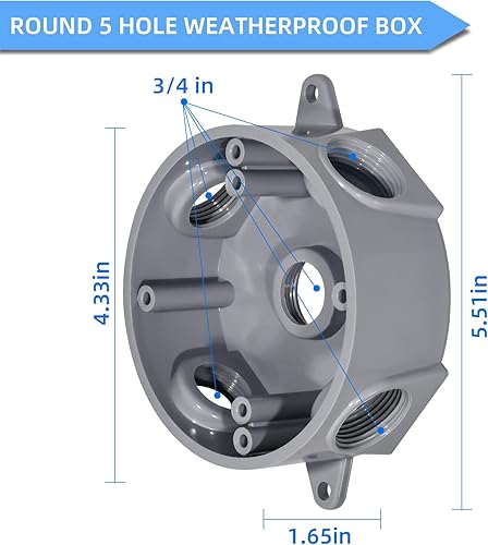Miniatura 2 de Caja redonda de toma de corriente, resistente a la intemperie, 5 agujeros, 12 o 34 pulgadas, certificación UL, PVC sin cubierta, caja de conexiones
