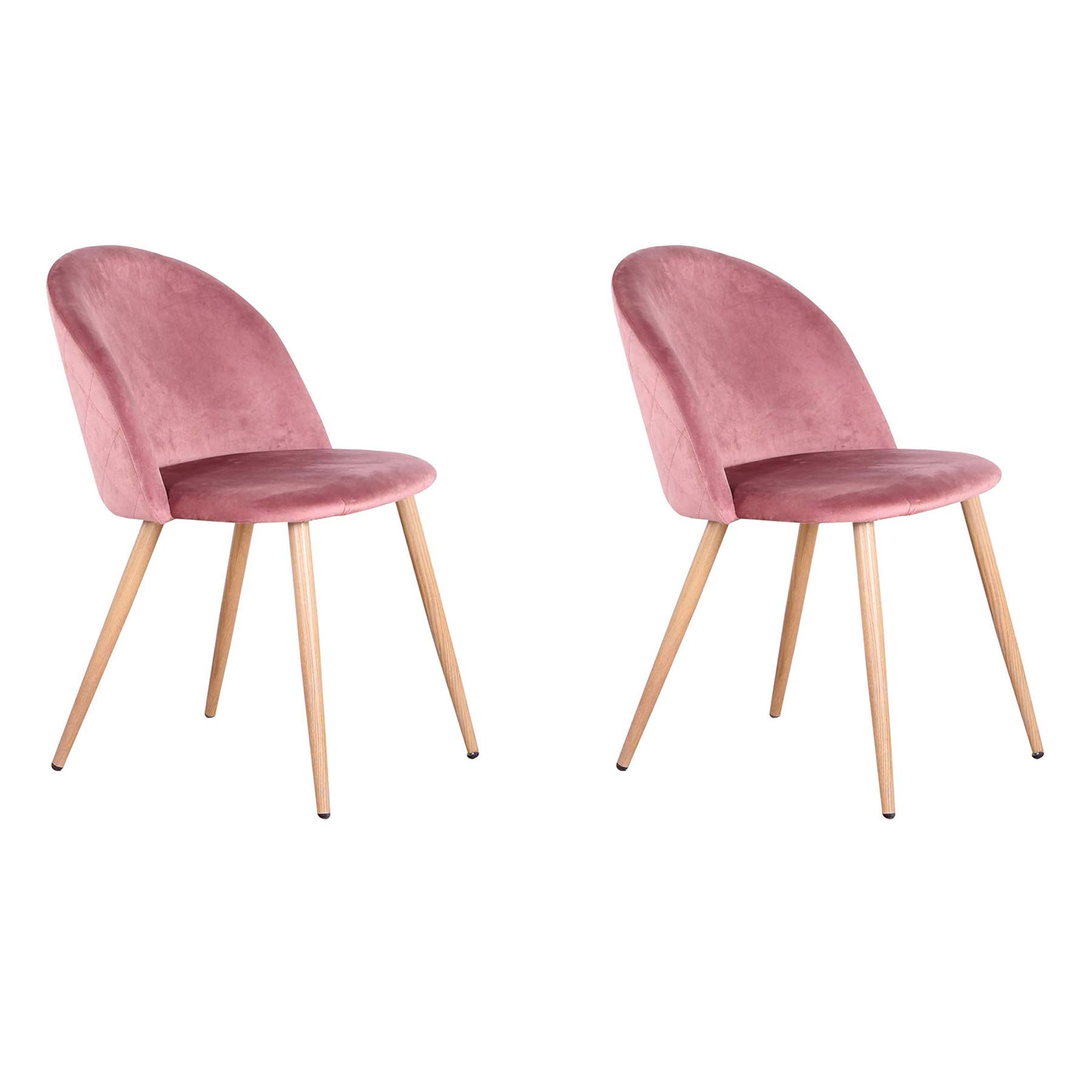 BenyLed Set di 2 Sedie Imbottite per Sala da Pranzo, con Schienale in Morbido Velluto e Gambe in Metallo Regolabili in Stile Legno, Rosa