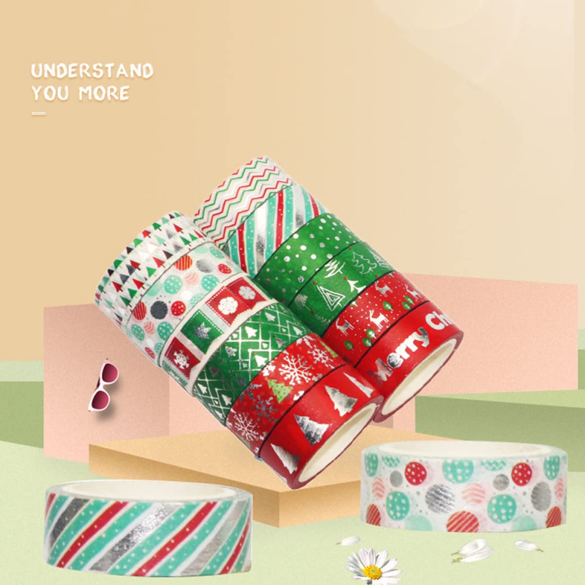 Didiseaon Rollos Linda Cinta De Papel Washi Cinta Adhesiva Washi Cinta De De Fiesta De Navidad Cinta Washi Cinta Decorativa Navideña Salir Adelante por Sí Mismo Árbol De Navidad