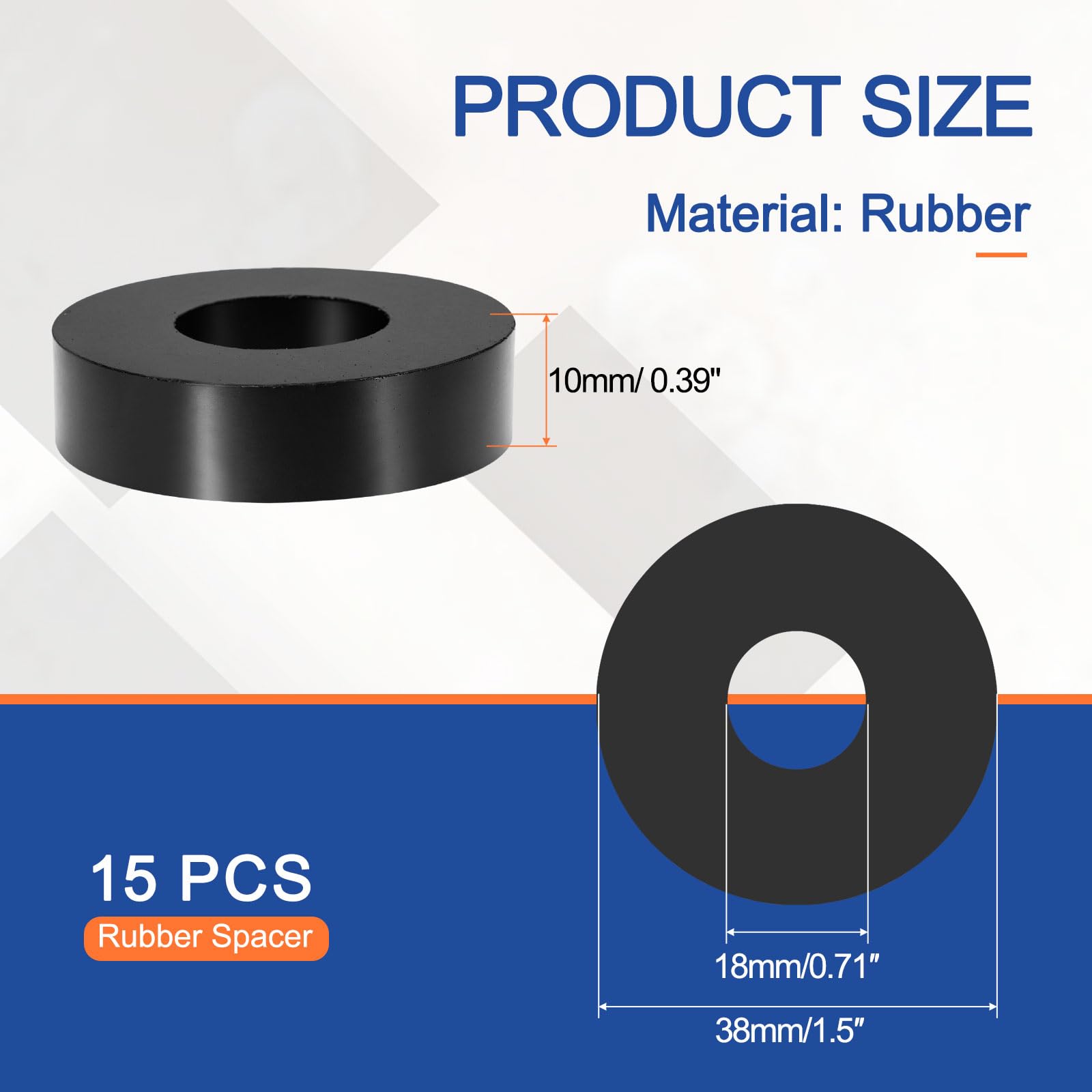YELARXI Multi Purpose Rubber Spacer, 18mm ID x 38 OD x 10mm t Neoprene Round Anti-vibration Isolation Pads Bushings Spacer Washer Fit for HVAC Bolts Car Accessories (15 Pcs) - Image 2