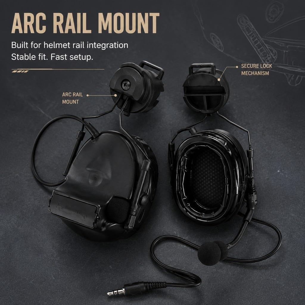 Casque tactique C2 en silicone noir avec support de rail ARC, réduction du bruit, pour sports de plein air