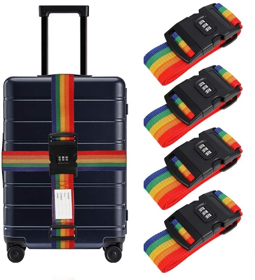 Image of Dayalu Pack of 4 Luggage Strap | Luggage Belt for Suitcase & Trolley Bags | Travel Belt with TSA Passlock Quick Release Adjustable Buckle for Suitcase | Rainbow