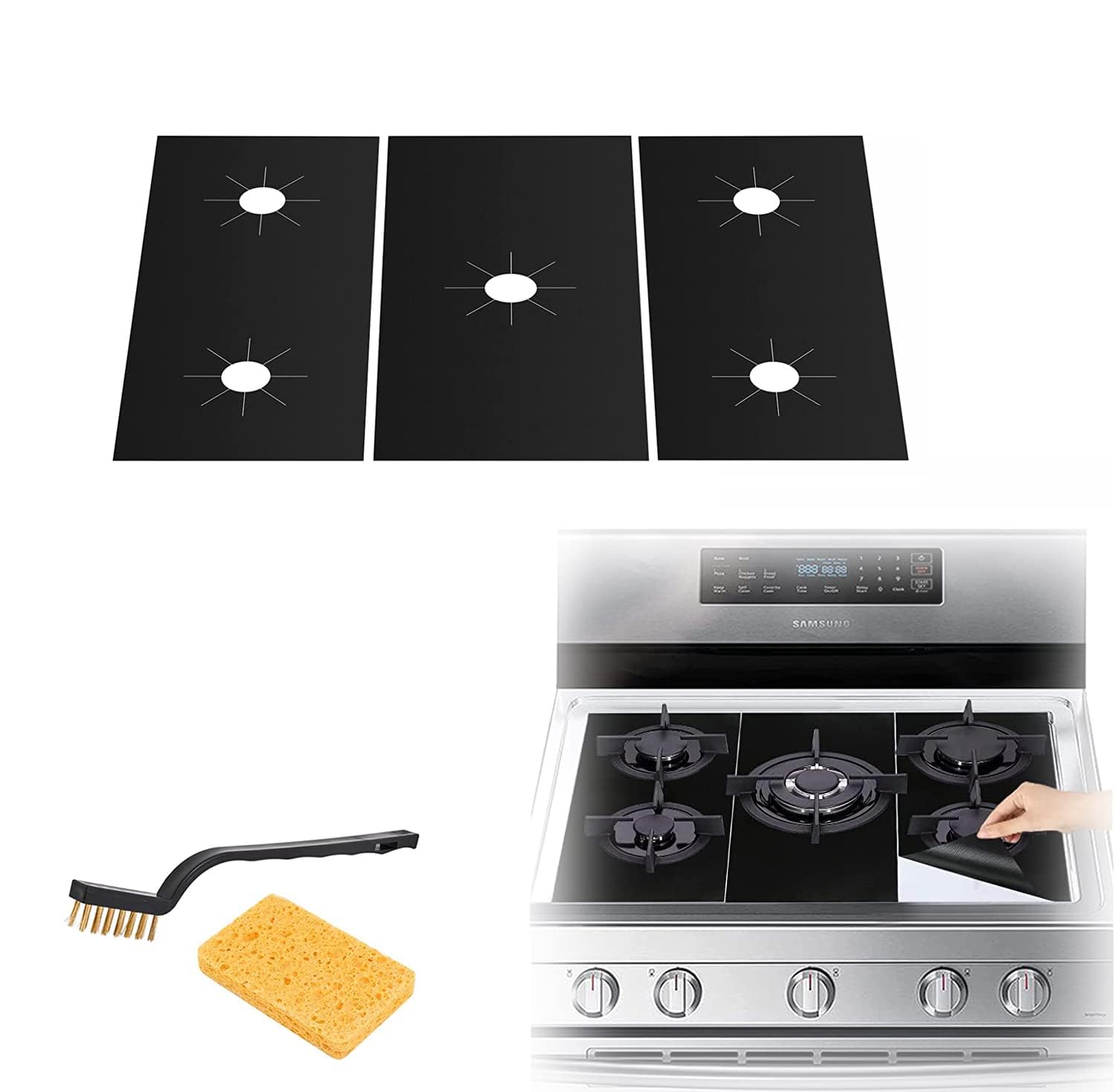 3Pcs Stove Covers Stove Protectors for Gas Range(0.4 mm Thick), Extra Long 32" Wider Stove Burner Covers for Gas Stove Top, Reusable Non-Stick Washable Stove Guard Heat Resistant Protectors (round)