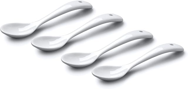 WM Bartleet & Sons 1750 TSET153 Set of 4 Traditional Porcelain Condiment Spoons for Jam, Sugar and Sauces (11cm) White