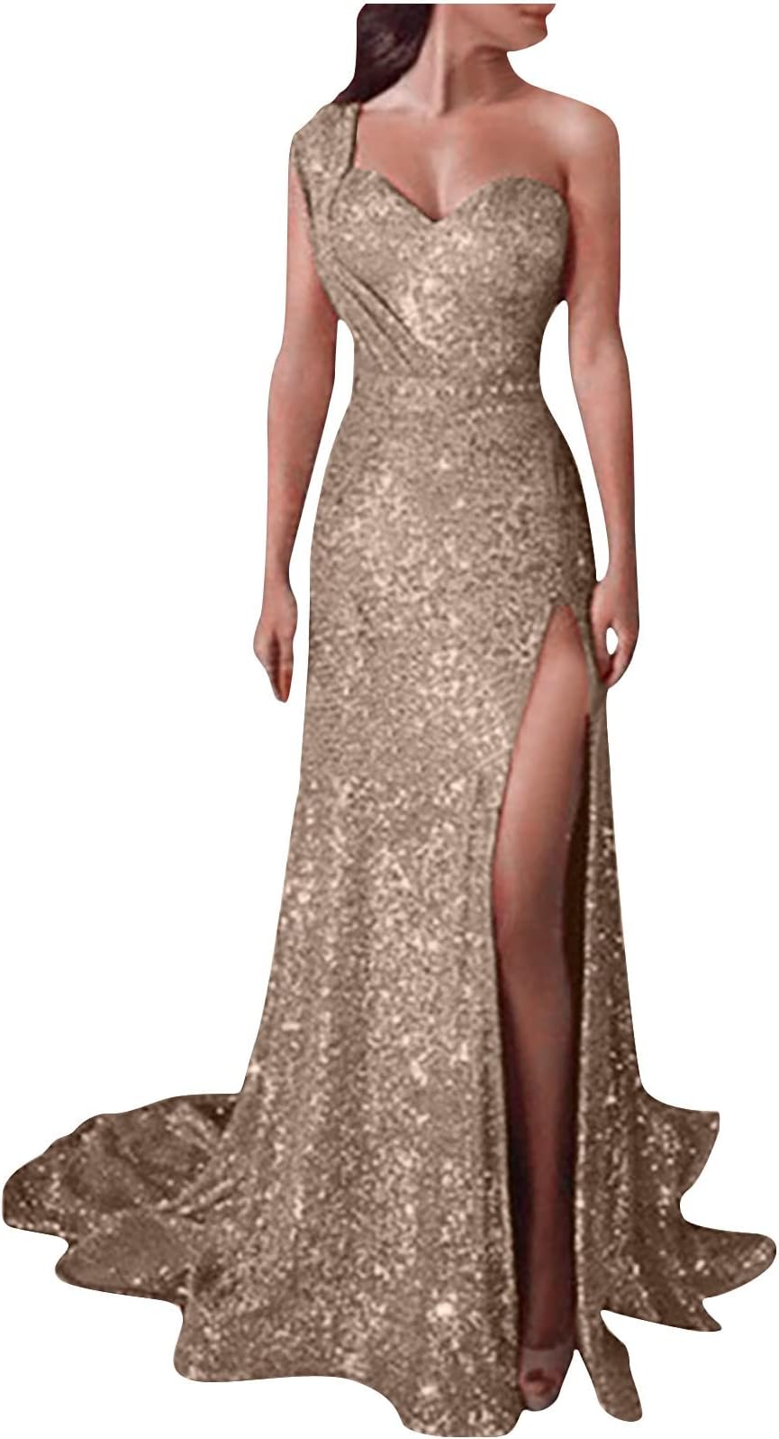 UilluiLong Ball Gowns for Women Fashion Glitter Sequin Evening Dress High Waist Slim Fit Side Slit Sparkle Dress Formal Gown