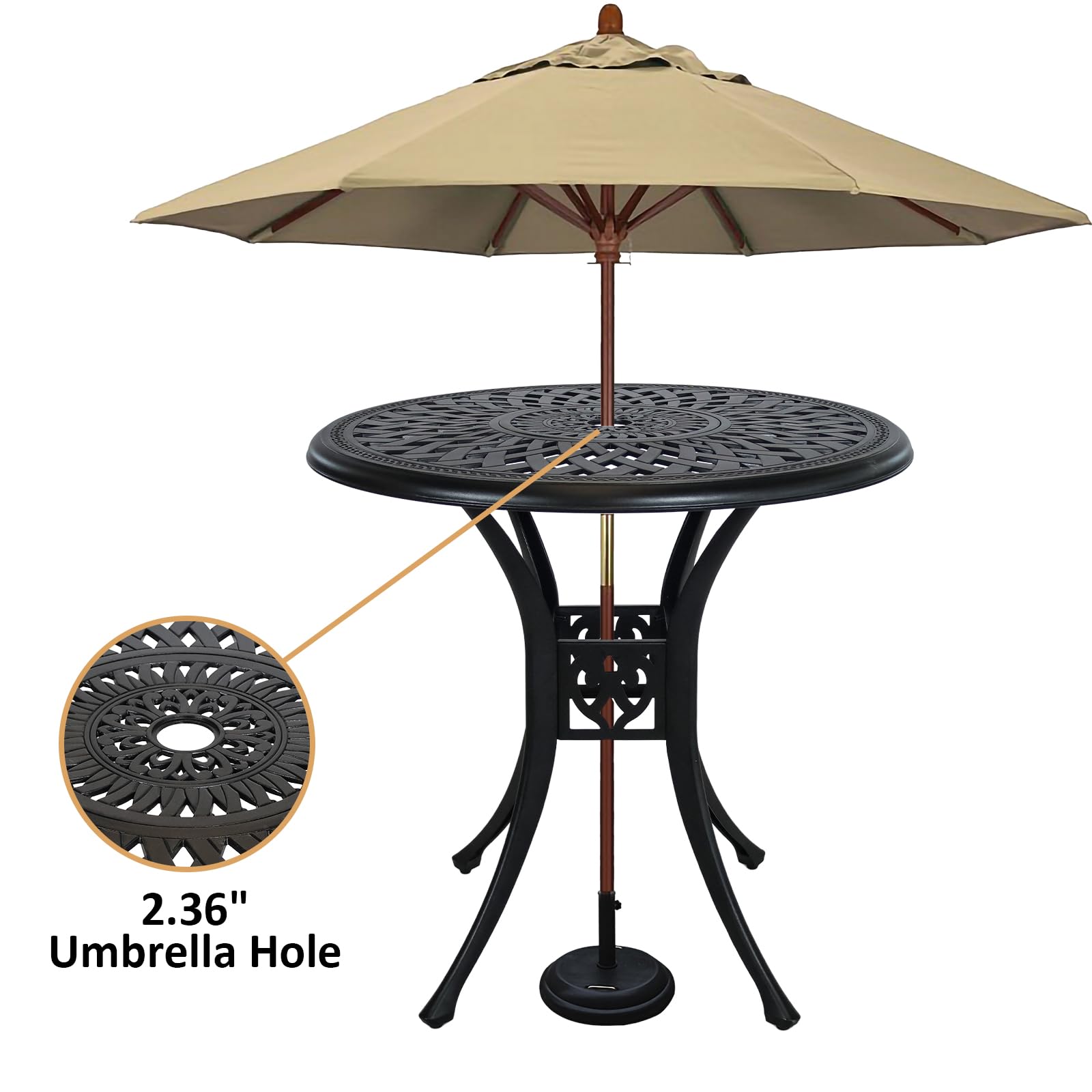 amazon prime round patio tables 30 inch with umbrella hole Amazon.com : PATIO-IN 30 inches Patio Table with Umbrella Hole, Round  Outdoor Table, Cast Aluminum Bistro Table, Metal Side Table for Porch  Backyard, Black : Patio, Lawn & Garden