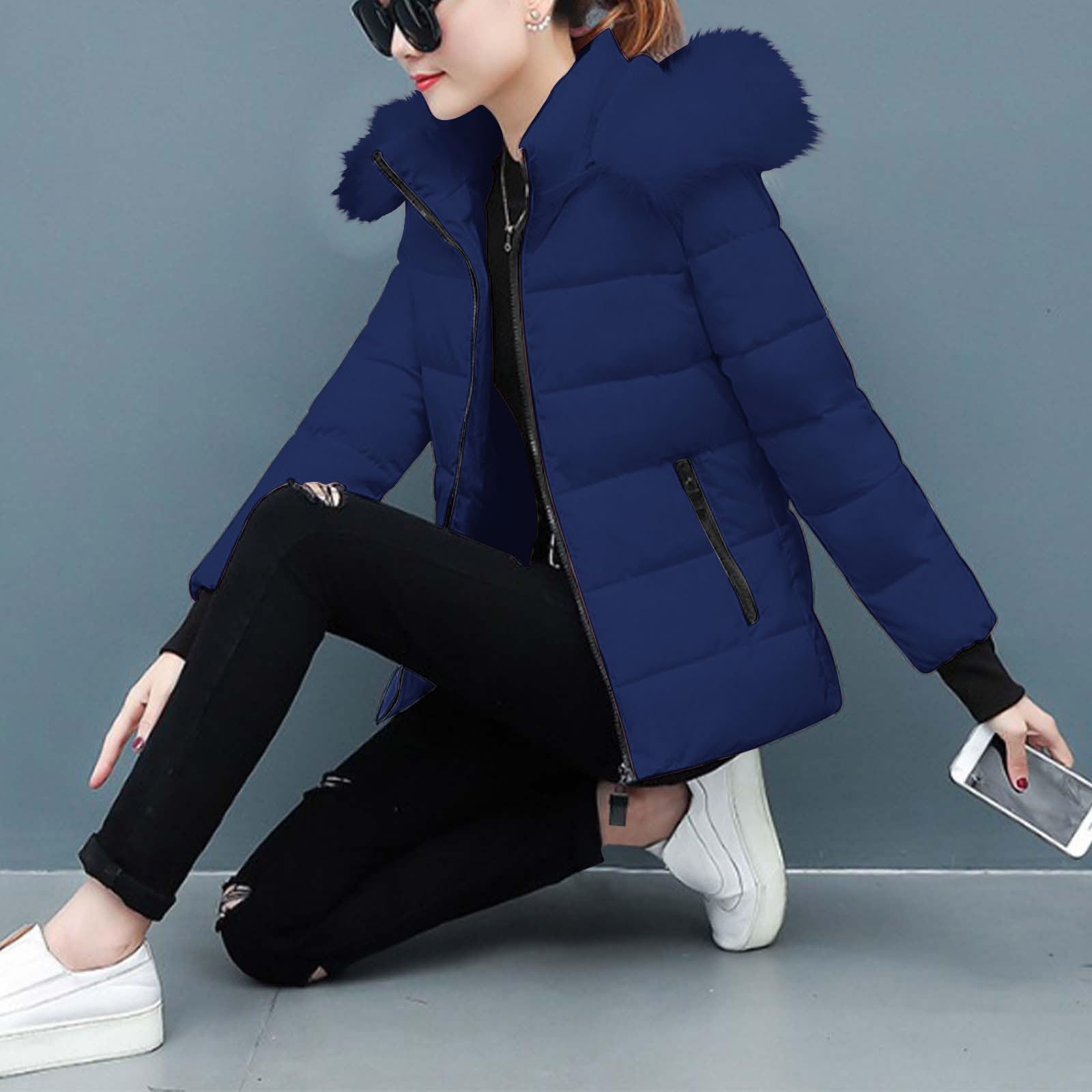 Abrigos de Invierno para Mujer Cálido Chaqueta Acolchada Mujer con Capucha Desmontable Gruesa Chaquetas de Algodón de Invierno Talla Grande Abrigo Exterior de Felpa con Bolsillos Caliente Cazadora