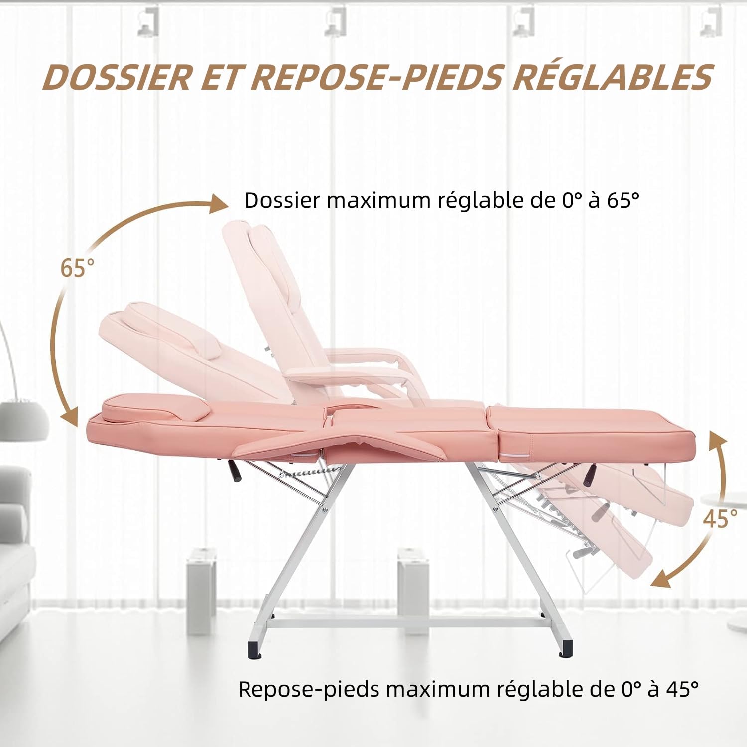 LEADZM Table de Massage Pliante Professionnelle avec Tabouret à roulettes Legere Aluminium Housse Table Massage Lit Cosmétique Massage 3 Sections Portable Ergonomique (Rose)