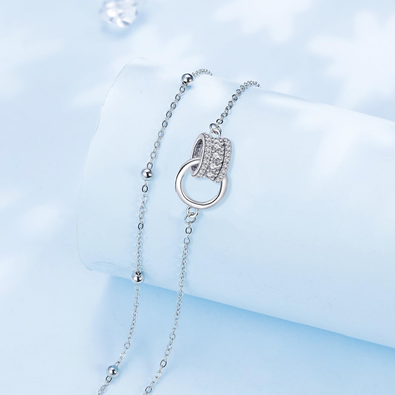 Arrebol Bracciale Donna Argento 925 con Doppia Catena Regalo per Donne Moglie Madri Figlia - Regolabile [16+4cm]