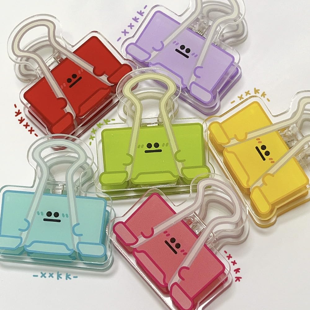 Confezione da 10 clip multicolori in acrilico per raccoglitori a forma di viso carino, clip per pianificazione, forniture per ufficio, cancelleria (giallo)