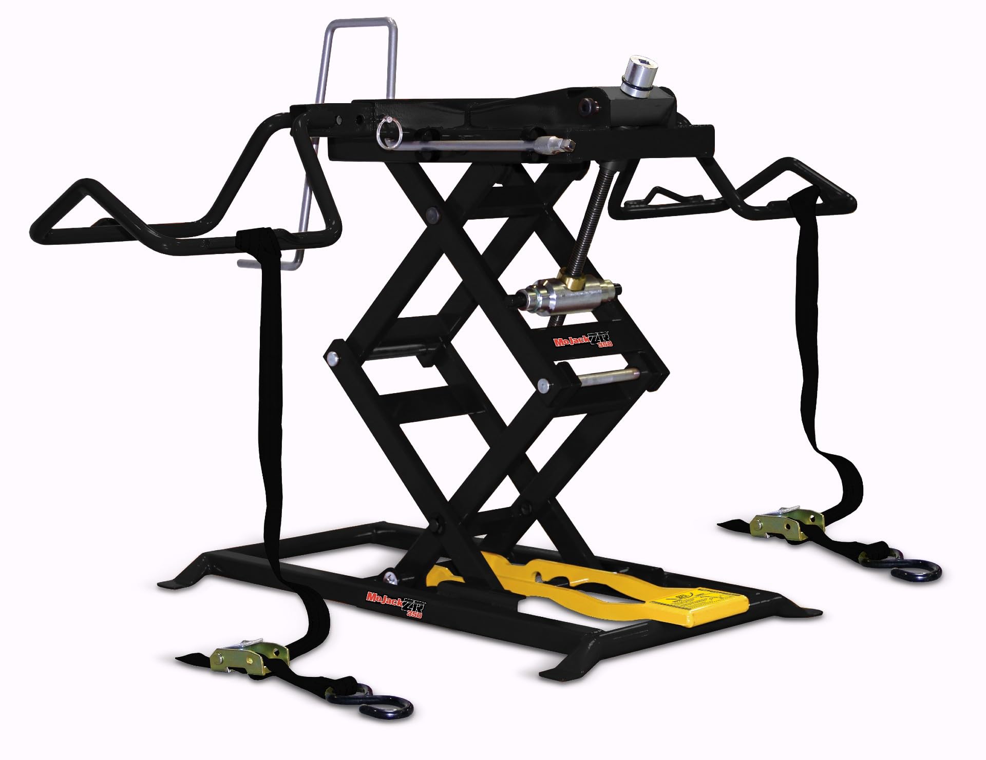 MoJack ZR350 45005-OP ZR - Elevador de cortacésped ajustable, capacidad de elevación de 350 libras, se adapta a la mayoría de cortacéspedes residenciales y ZTR, plegable que ahorra espacio, ideal para
