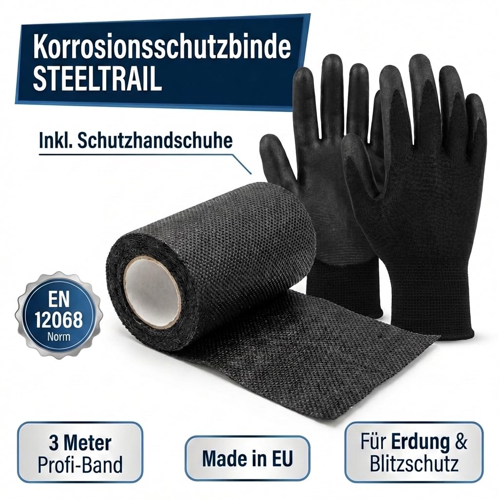 5x Steeltrail Kreuzklemme+ 1x Korrosionsschutzbinde Erdungsklemme Kreuzverbinder für Erdungsband bis 40mm Rundleiter Ø 10 mm | Edelstahl Ø20mm Erdungsspieß Erdungsstab Erdungskabel PV
