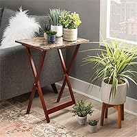 Vista 2 de Pemberly Row Juego de 5 bandejas de mesa plegables de madera de imitación de mármol en color marrón