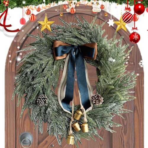 Corona navideña para puerta exterior e interior con lazo de invierno tradicional 2