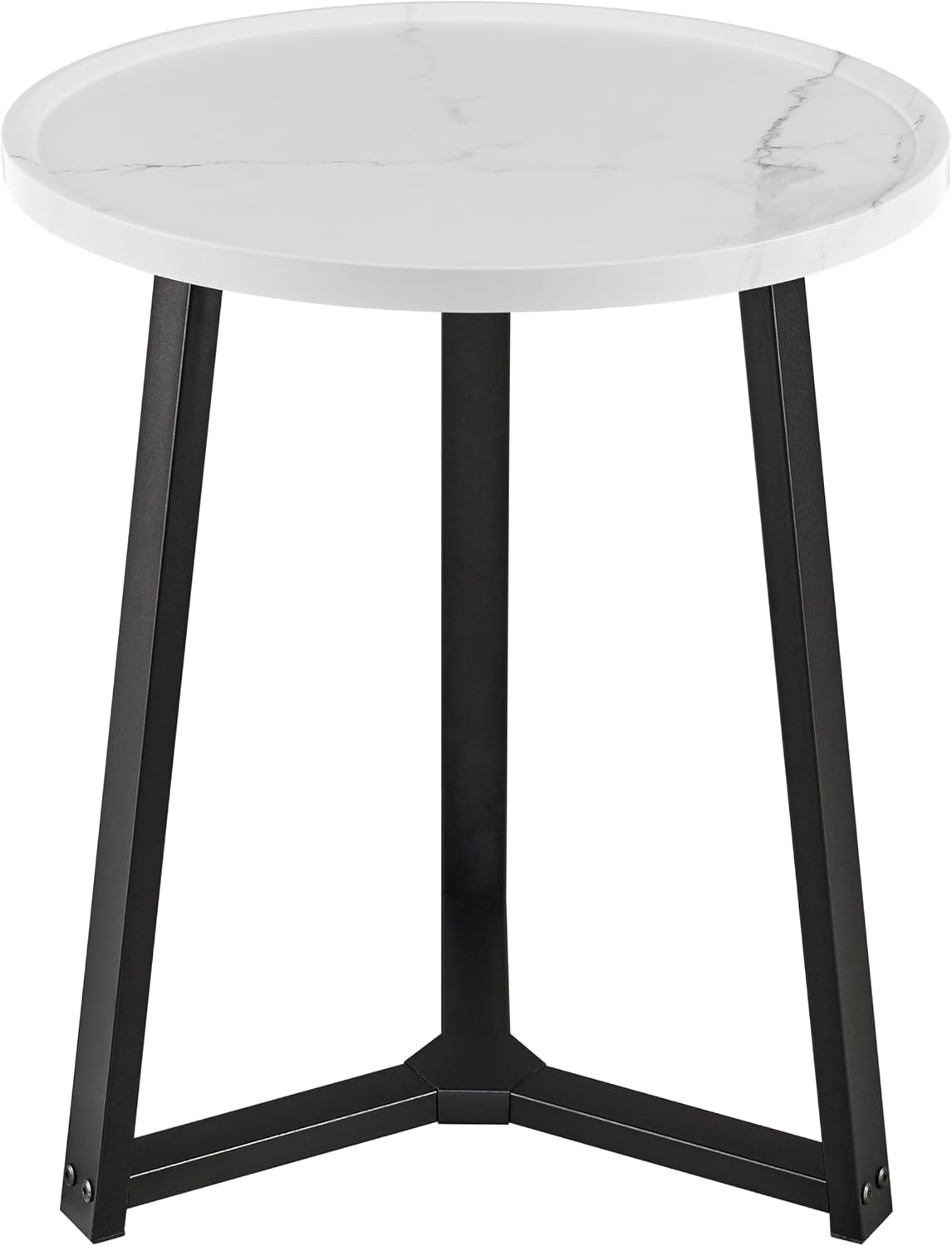 Harper Round Raised Lip Edge Side Accent Table with Mid-Century Modern Crossed Metal Bold Pedestal Legs (White Marble/Black)