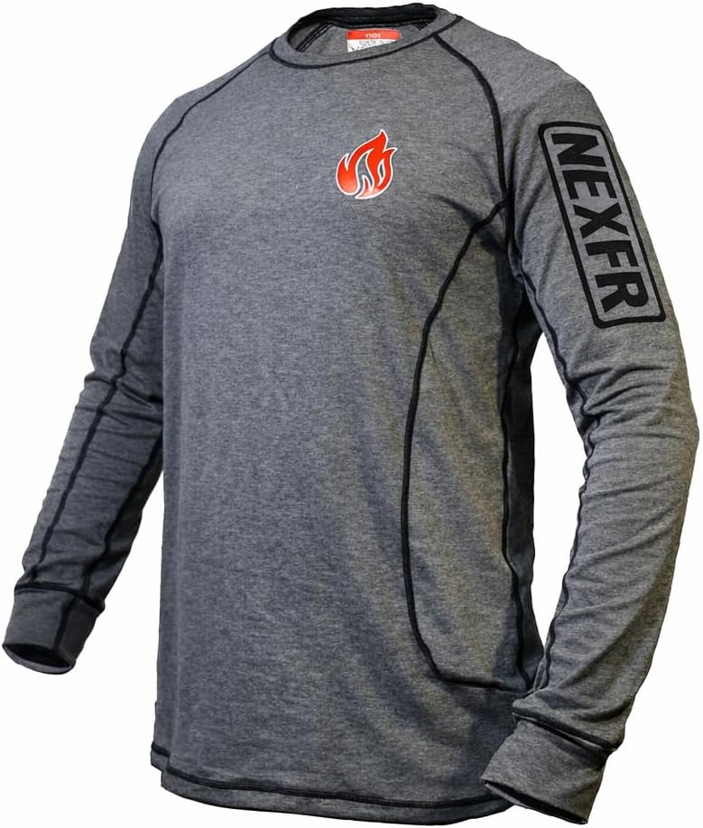FR Shirts for Men | Double Stitched Long Sleeve Base Layer Crew Shirt | NFPA2112 Light Weight Fire Retardant Shirt