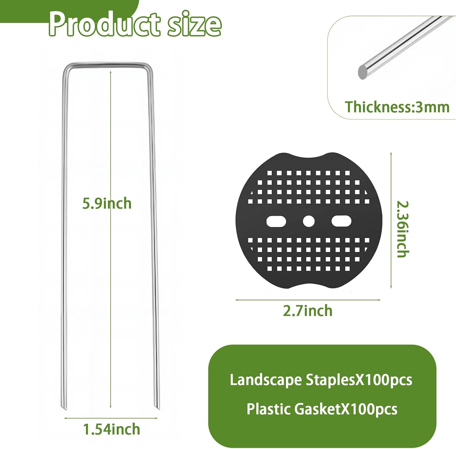 200 Packs Garden Stakes Staples 6 inch Landscape Fabric Pins Lawn 100Pcs U Shaped Galvanized Staples Ground Stakes Landscaping Pins with 100Pcs Gasket for Weed Barrier Plant Cover Decorations