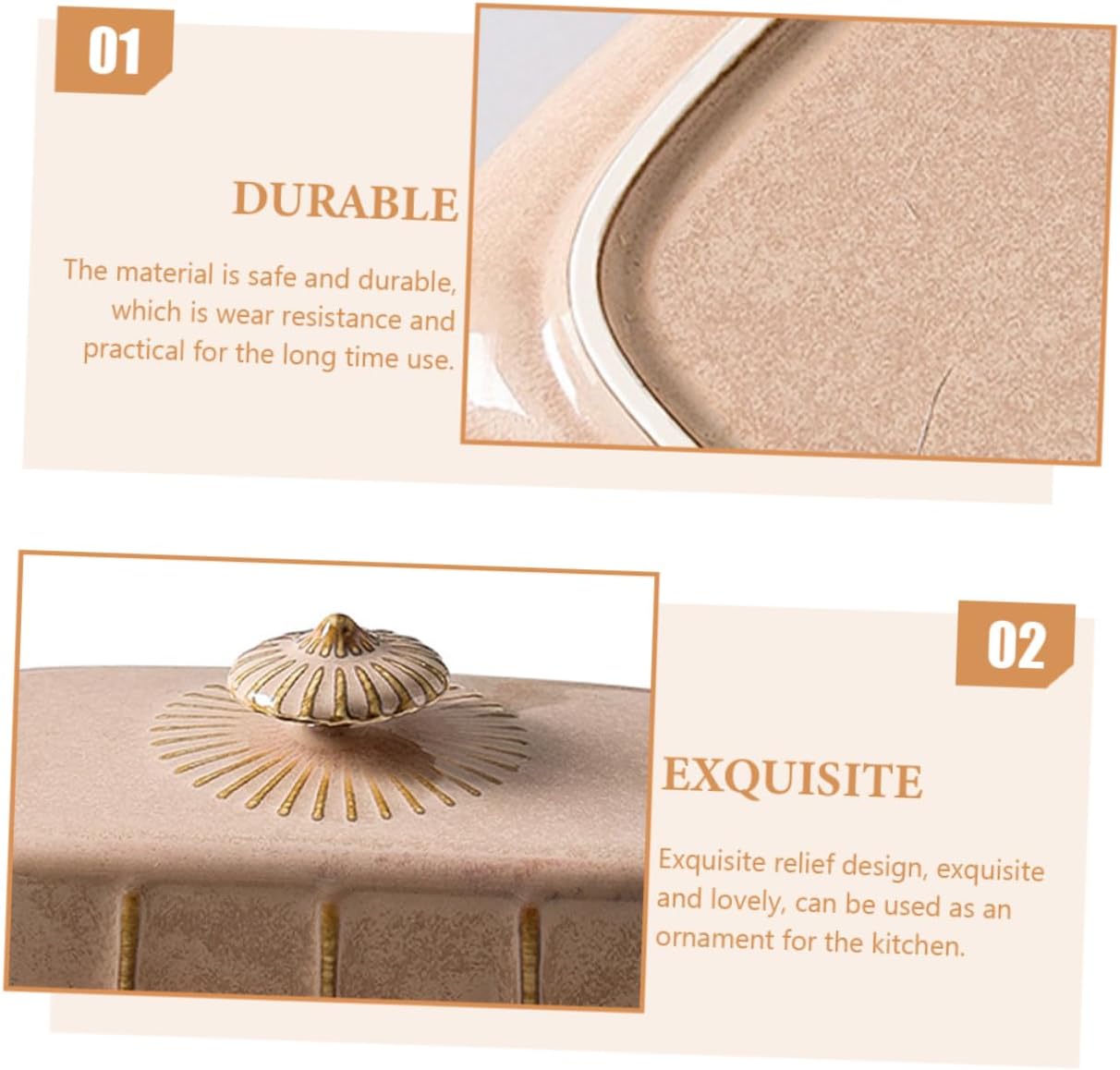 Ceramic Butter Dish with Lid Rectangular European Style Butter Container for Dessert and Snacks Microwave and Refrigerator Safe Porcelain Serving Tray Smooth Delicate Surface