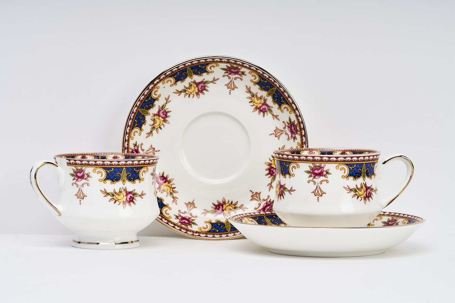 GOLDEN QUEEN'S Cup & Saucer Set | Perfect for Hosting & for Tea/Coffee Lovers | Handcrafted in India, Inspired by Florals & 24-Carat Gold Rim | 6 Cups & 6 Saucers |170 ml (Blush & Blue Cascade) 1