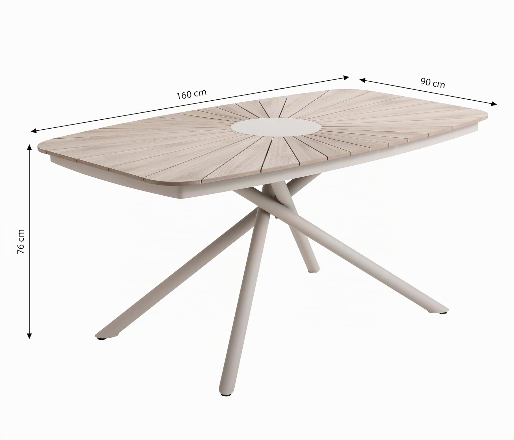Dehner Gartentisch Barcelona, bis zu 6 Sitzplätze, 160 x 76 x 90 cm, Metall/Kunststoff, Hellbraun/Natur