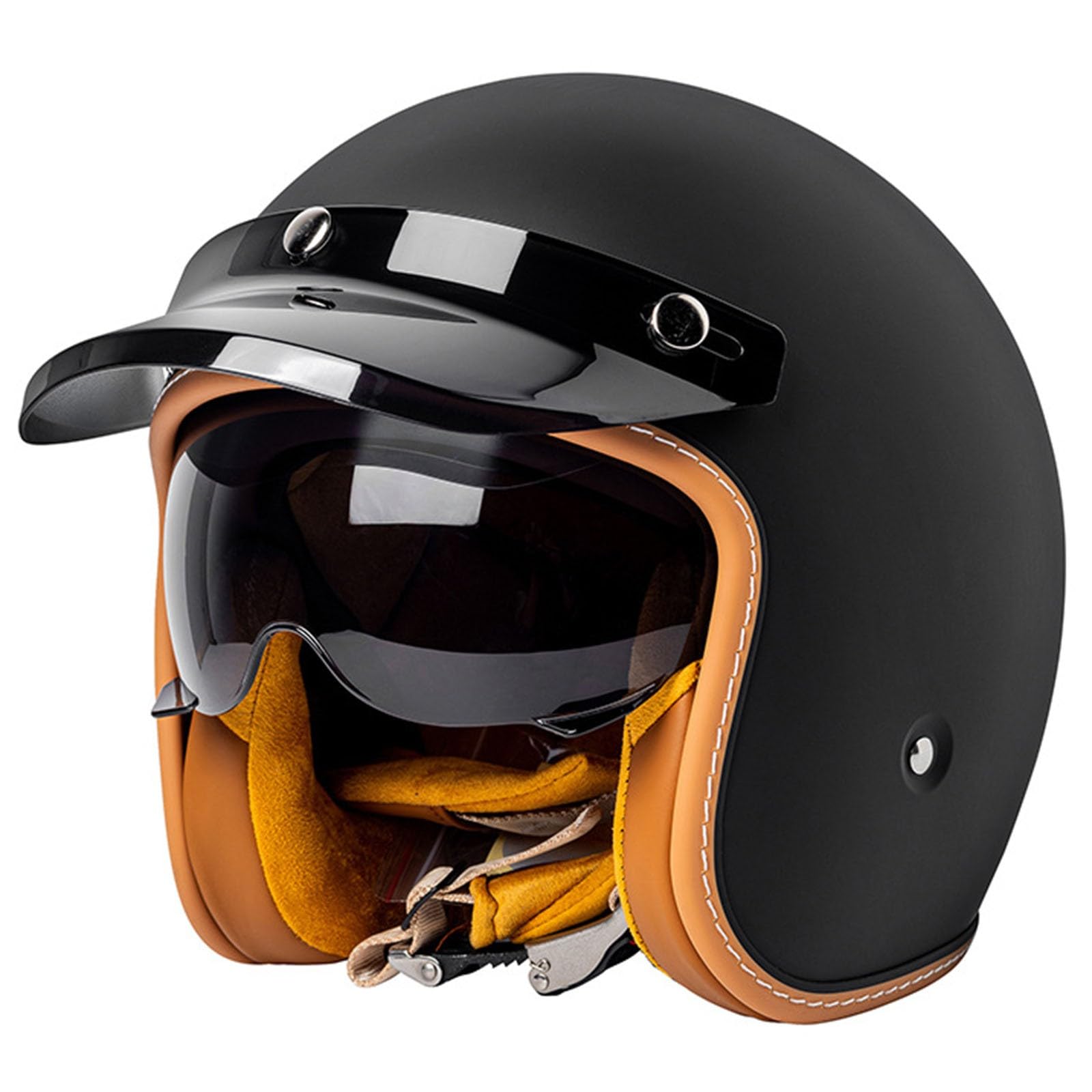 Kask motocyklowy 3/4 w stylu vintage, kask półskorupowy, z certyfikatem ECE z ochroną przeciwsłoneczną, do skutera, cruisera, motoroweru