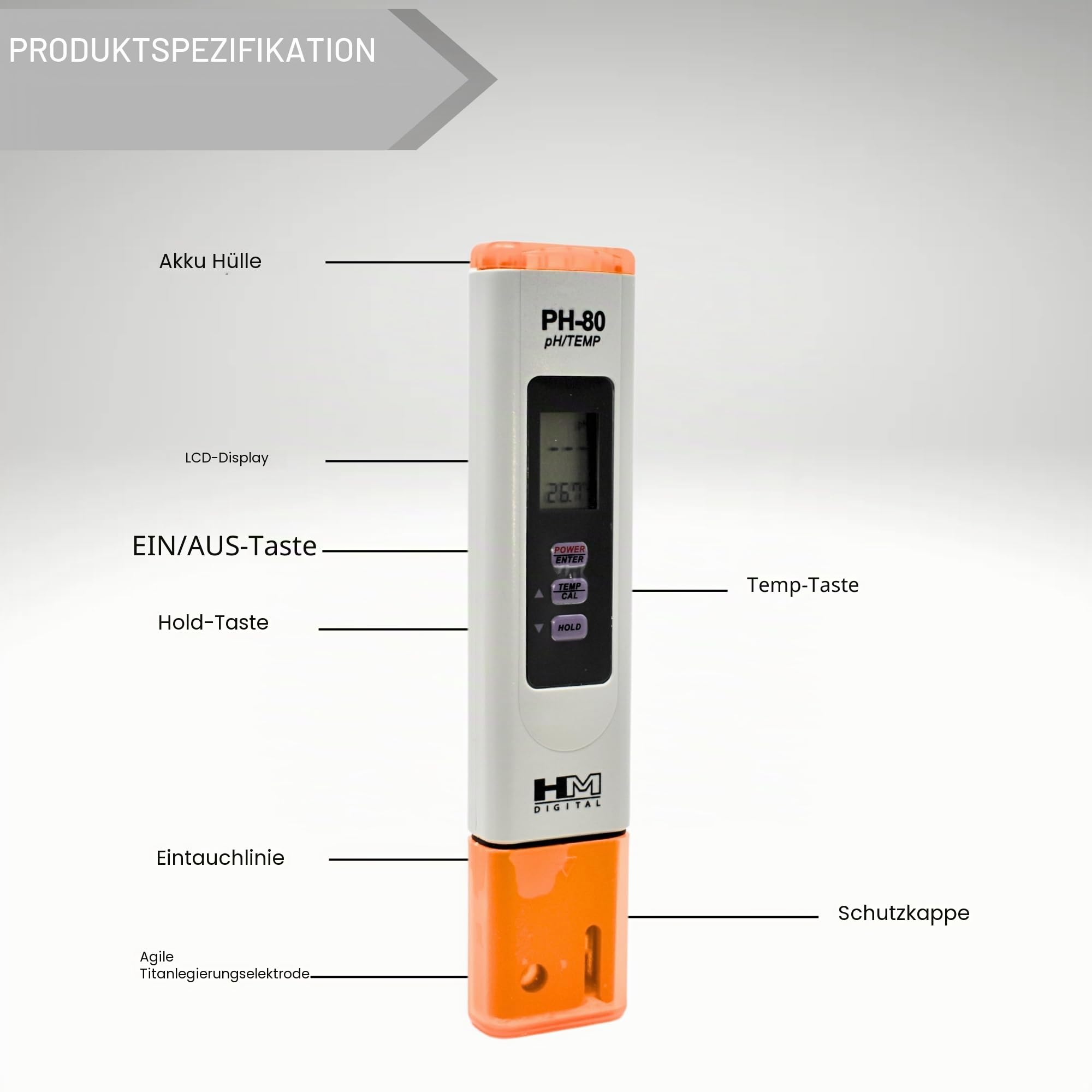 HM Digital PH-80 digitaler pH-Messer/Temperaturmesser