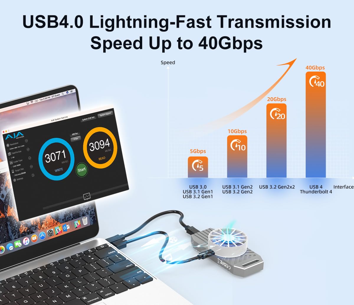 KALEA-INFORMATIQUE Obudowa USB 4.0 Thunderbolt 4 40G dla dysków SSD M2 NVMe. Wytrzymała, odporna na wstrząsy aluminiowa konstrukcja z wyjmowanym wentylatorem.